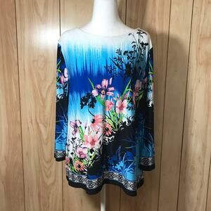 Investments Floral Silky Round Neck 3/4 Sleeve Blouse XL